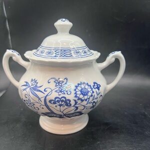 J & Meakin Blue and White Floral Ceramic Sugar Bowl